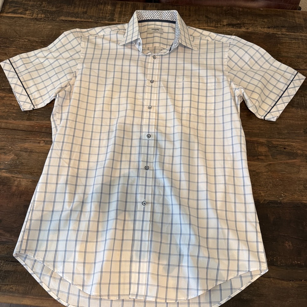 Renoma Paris Dressed Short Sleeve Button Down Checkered Men's Shirt Size M Blue!